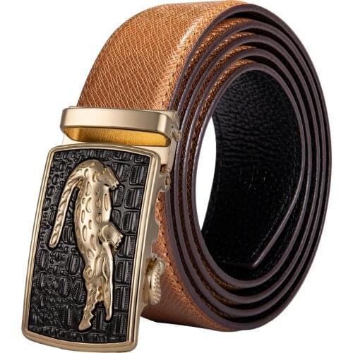 Men Belt with Crocodile Buckle Cowskin Waist Belt Automatic Slide Ratchet Buckle Belt Durable Waistband for Jeans Barry.Wang