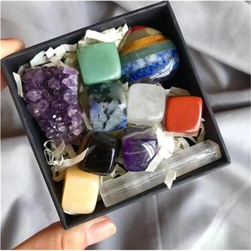 7 Chakra Crystal Set With Box Natural Hand Carved Quartz For Gifts