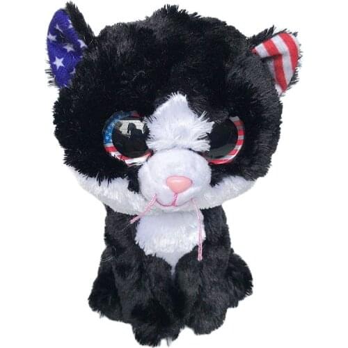 New 6"15cm TY Big Glitter Eyes Cat - Freedom Plush Stuffed Animal Collectible Black Cat Doll Toy Christmas Birthday Gift