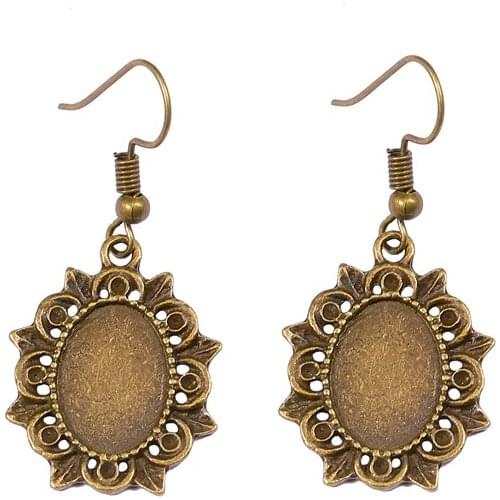 5 Pairs Vintage Cabochon Base Earring Settings DIY Jewelry Making Hooks Alloy Oval Heart Blank Tray Crafts Earrings For Women