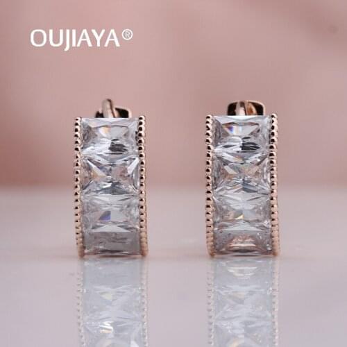 OUJIAYA Twinkle 585 Rose Gold Dangle Earrings Full Natural Zircon Round Drop Earring Simplicity Fashion Jewelry Wedding A232