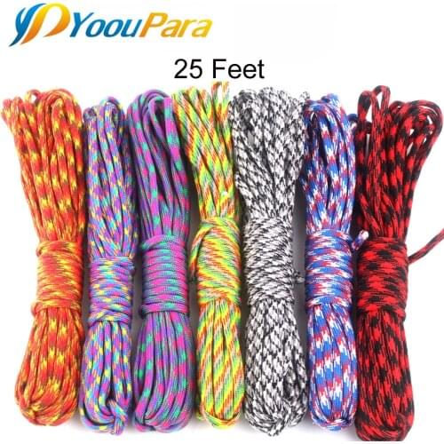 25FT random colors 550 Parachute Cord Rope Cuerda Escalada Mil Spec Type III 7Strand Paracorde Outdoor Campling Survival