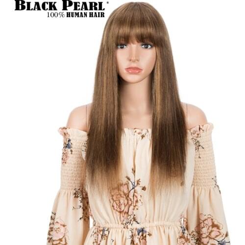 Straight Human Hair Wigs With Bangs Full Machine Made Wigs Colored P4/27/30 Long Wigs Brazilian Remy Hair Blonde Wig