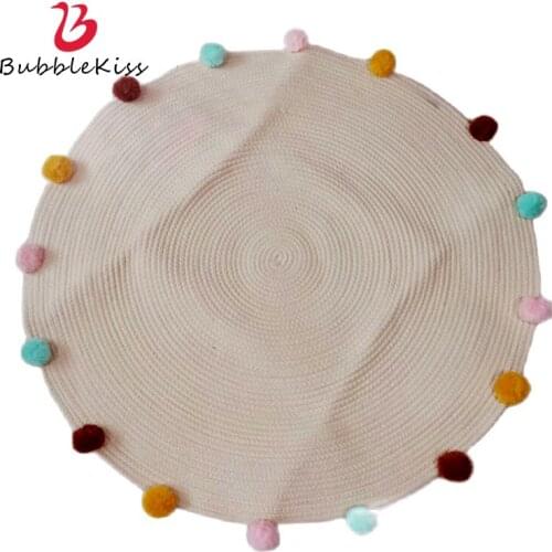 Bubble Kiss Cotton Rope Weaving Carpets For Living Room Hairball Decoration Rug Children Room Cute Baby Crawling Play Floor Mats