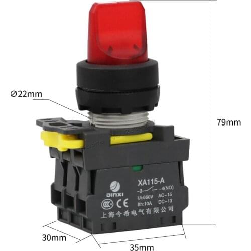 Maintained illuminated selector push button switch LED lamp 2NO lock latching switch XA115-A1-20XSD 3 position rotary switch