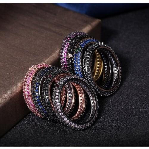 Luxury Gorgeous Color Diamond Zircon 925 Silver Ring Black Zircon Line Simple Geometric Ring Birthday Gift Wedding Jewelry Ring
