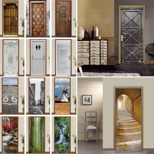 Stone Stair PVC Self-Adhesive Door Sticker Retro Iron Gate 3D Arch Space Wallpaper Living Room Bedroom Waterproof Sticker Decals