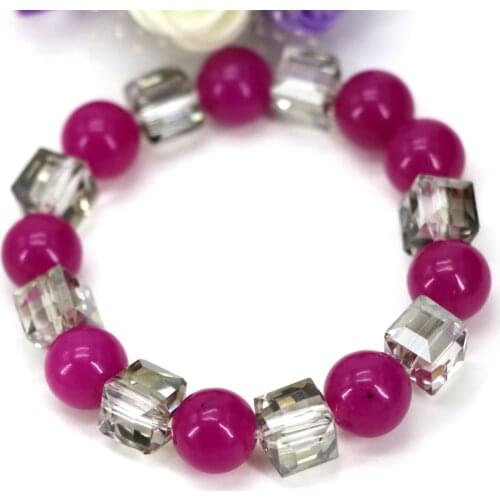 Charms 12mm Rose Red Stone Round Beads Bracelets & Bangles for Women Crystal High Grade Wholesale Price Jewelry 7.5inch B2936