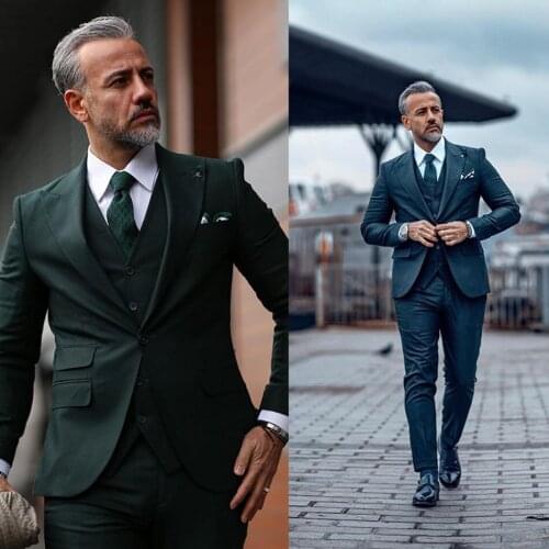 2020 New Fashion Green Groom Wedding Suits Evening Party Prom Custom Made Slim Fit (Jacket+Vest+Pants) Best Man Tuxedos