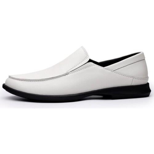 Genuine Leather Men Casual Shoes Luxury Brand 2020 Mens Loafers Moccasins Breathable Slip on Black & White Driving Shoes