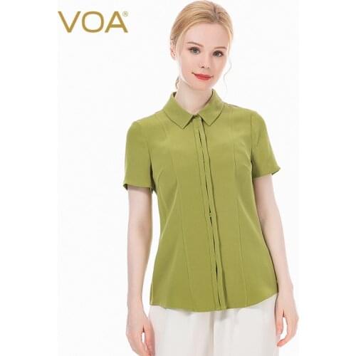 VOA Silk 30m/m Heavy Multi-Colored Options Polo Collar Hidden Button Placket Shirt Refreshing Able Shirt Female B4136