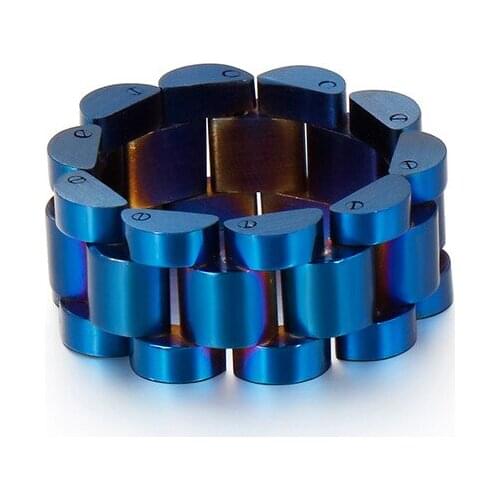 Top Quality Blue Rainbow Stainless Steel Watch Chain Style Ring Adjustment Size Gold & Silver Color Hip hop Fashion Charm 8-12 W