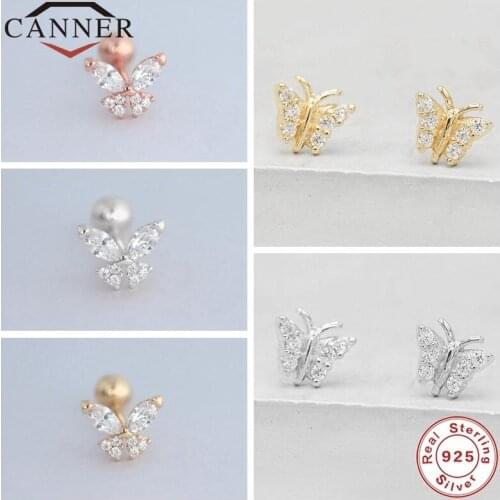 CANNER Real 925 Sterling Silver Stud Earrings For Women Small Cute Butterfly Zircon Earring Fashion Earings Jewelry pendientes