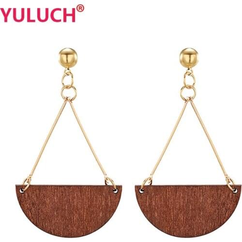 YULUCH Personality African Womens Fashion Jewelry Earrings for Wooden Semicircle Long Stud Earrings Fashion Girl Romantic Gift