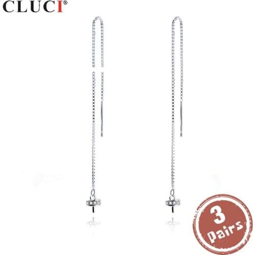 CLUCI 3 pair wholesale 925 Sterling Silver Earrings for Women Long Pearl Mountings Silver 925 Fashion Ear Line Earrings SE122SB