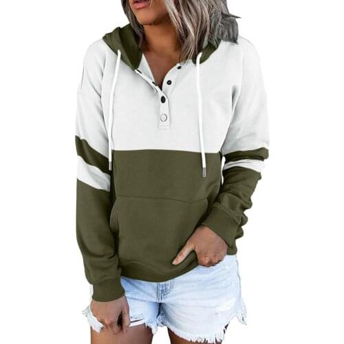 Women Harajuku Hoodie Sweatshirts Contrast Colors Warm Hooded Drawstring Lady Casual Sweatshirt Patchwork Long Sleeve for Autumn