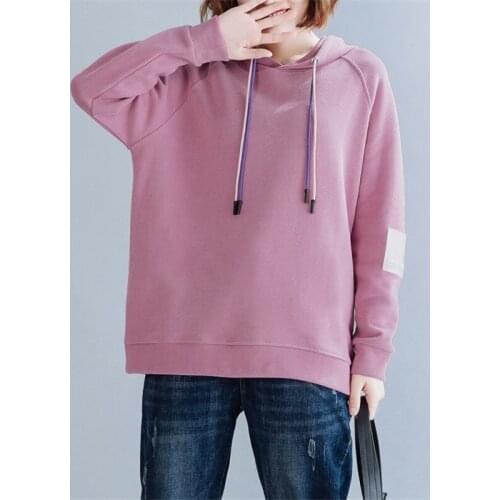 Spring Autumn Plus Size Loose Sweater Hooded Long Sleeve Solid Color Commuter Fashion Comfortable Casual Sweatshirt Women J091