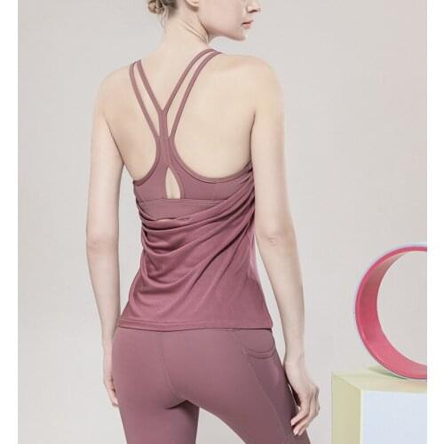 Women Running Sports Gym Loose Yoga Top For Fitness Cross Strap Womens sleeveless Gym Top Padded Tank Athletic Vest