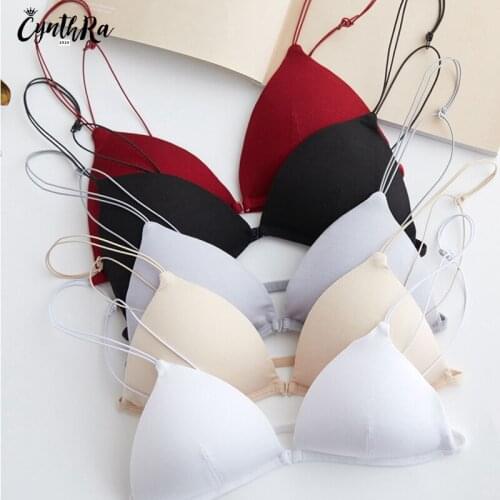 CYNTHRA Womens Underwear Sexy French Wireless Bra Female Triangle Cup Bralette Thin Shoulder Strap Front Buckle Bra For Women