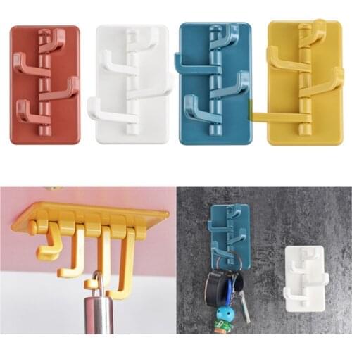 1Pcs Seamless Strong Self-adhesive Hooks Rotatable Wall Hanger Door Bathroom Kitchen Wall Mount Sticking Hook Storage Racks