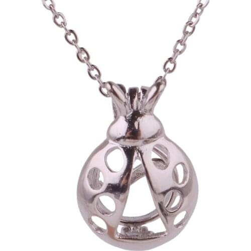 10pcs Copper Beetle insect Beads Cage Essential Oil Diffuser Perfume Pearl Cage Locket necklace 45cm stainless steel chains