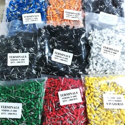 100pcs E1008 Tube insulating terminals AWG 18 Insulated Cable Wire 1mm2 Connector Insulating Crimp Terminal Connect