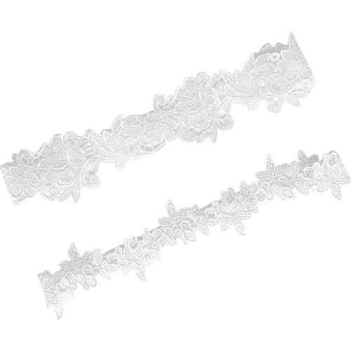 2Pcs/Set Women Wedding Bridal Leg Garters Solid Color Black/White Lace Flower Hollow Out Embroidered Stretchy Thigh Rings H9ED