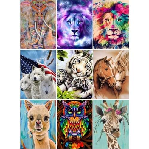 5D Diamond Painting by Number Animal Lion Full Square Drill Diamond Embroidery Elephant Cros Stitch Mosaic Tiger Wall Art Crafts