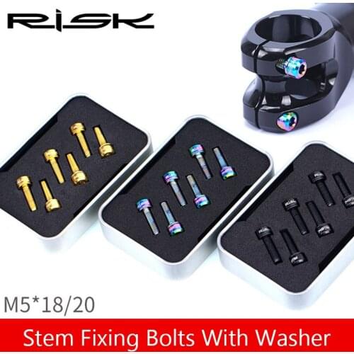 6pcs/lot Bicycle Titanium Stem Bolt Bike Stem Screw MTB Bike Ultralight Stem Screw With Washer Gasket M5x18mm M5x20mm RISK