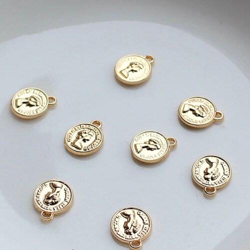 14K Gold Light Gold Round Pendant Bracelet Necklace Pendant Accessories Handmade DIY Accessories