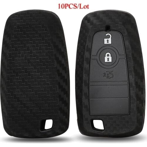 Kutery 10PCS/Lot Carbon Fiber Silica Gel Car Key Cover Case For Ford Mondeo Mustang Fusion 3Buttons Remote Key Protector