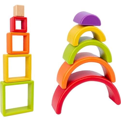 Montessori Wooden Rainbow Tower Kids Toys Arched Colorful Wooden Blocks Stacking Educational Toys Popular Gifts For Children Hot