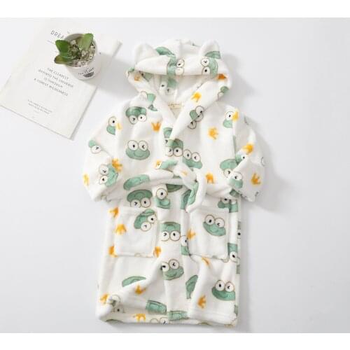 Cartoon Animal Bathrobe For Children Flannel Long Sleeve Hooded Kids Clothes Boys Robe Winter Childrens Clothing 2-12Years
