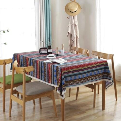 Bohemian Striped Printing Cotton Tablecloth Retro Lace Table Cloth Cover Home Decoration