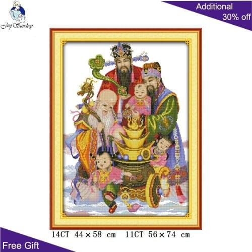 Joy Sunday Chinese Fairy Home Decor R256 Counted and Stamped Lucky Stars Happiness Affluence Longevity Religion Cross Stitch Set