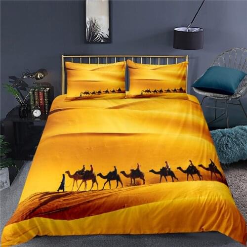 Luxury 3D Golden Desert Camel Print 2/3Pcs Kids Bedding Set Comfortable Duvet Cover Pillowcase Home Textile Queen and King Size