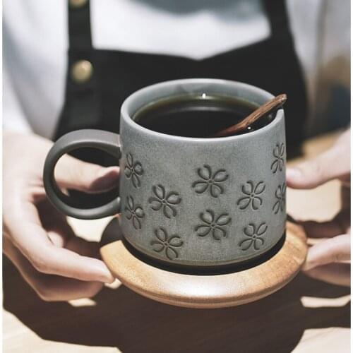 Retro Mug Ceramic Hanging Ear Coffee Cup Stoneware Breakfast Mug With Spoon Large Capacity Mug Water Cup ceramic mug