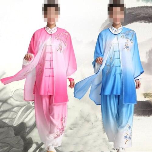 Summer customized Embroidery plum blossom Tai chi performance clothing kung fu suits veil martial arts uniforms taiji suit