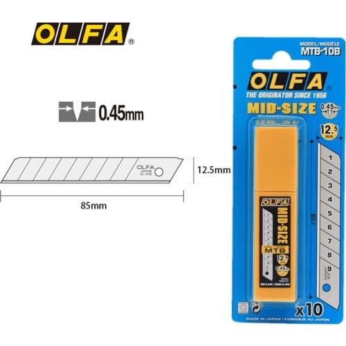 MADE IN JAPAN OLFA MTB-10B 10 medium-sized 0.45mm-thick tough blades in a plastic case.Blister FOR OLFA MT-1 CS-5