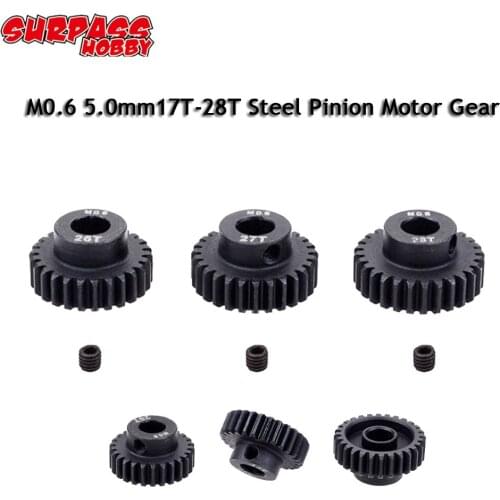 M0.6 5.0mm 17T 18T 19T 20T 21T 22T 23T 24T 25T 26T 27T 28T Steel Pinion Motor Gear for TRX4 SCX10 RC 1/8 1/10 Car