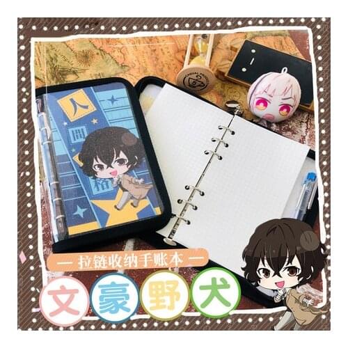 2021 HOT Bungou Stray Dogs Osamu Dazai Mini Loose Leaf Notebook Student Zipper Book Spiral Binder Diary Book Portable Stationery