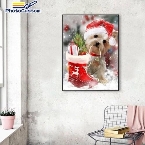 PhotoCustom Diy Drawing By Numbers Christmas Dogs Kits For Adultt Acrylic Picture Landscape Home decor gift 40x50cm
