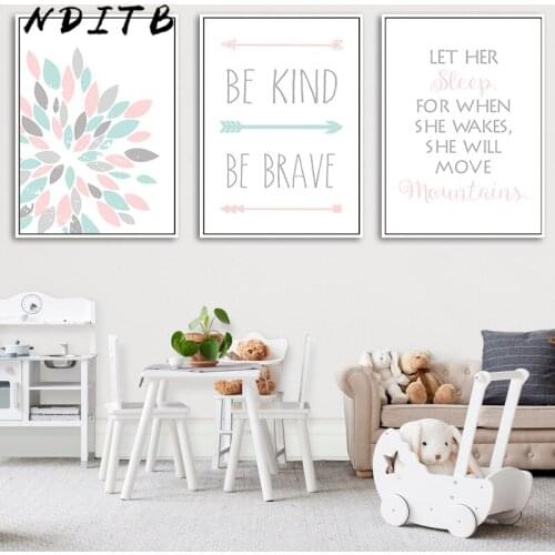 NDITB Wall Art Canvas Painting Nursery Quote Posters and Prints Nordic Kids Decoration Picture Baby Girl Bedroom Decoration