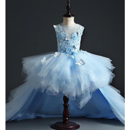 Baby Girl Christening Dresses For Baptism Wedding Appliques Blue Tulle Newborn Party Wear Infant Princess 1 Year Birthday Dress