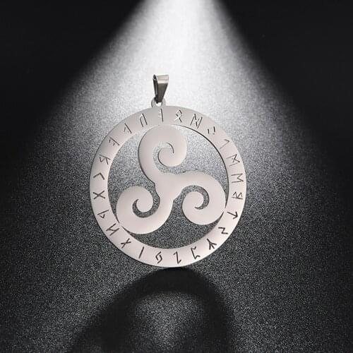 Dawapara Hollow Pendant for Necklace Triskele Triple Spiral Triskelion Symbol In Runes Circle Charm Stainless Steel Accessories