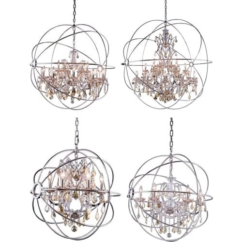 Retro Crystal Globe Chandelier Lighting Vintage Round Orb Crystal Suspended Hanging Lamp Indoor Light Fixture for Living Room