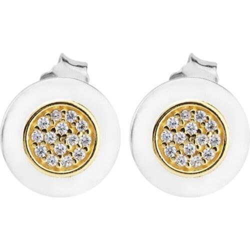 925 Sterling Silver Earrings Jewelry Golden Shine Signature Round Stud Earrings Popular Party Charm Women Earrings Fine Jewelry