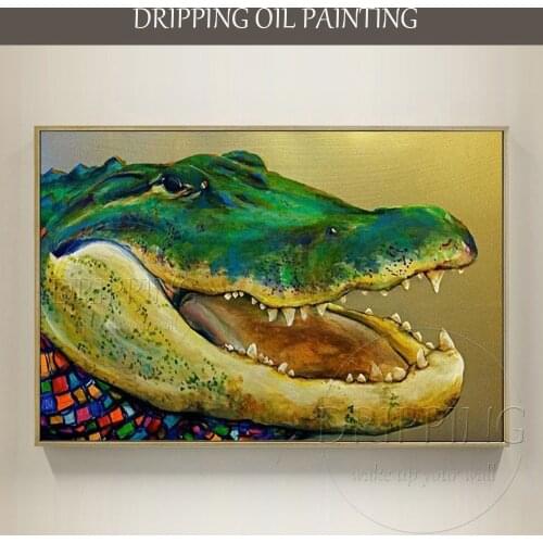 Special Wall Art Handmade Animal Alligator Oil Painting on Canvas Big Animal Head Crocodile Oil Painting for Home Decoration