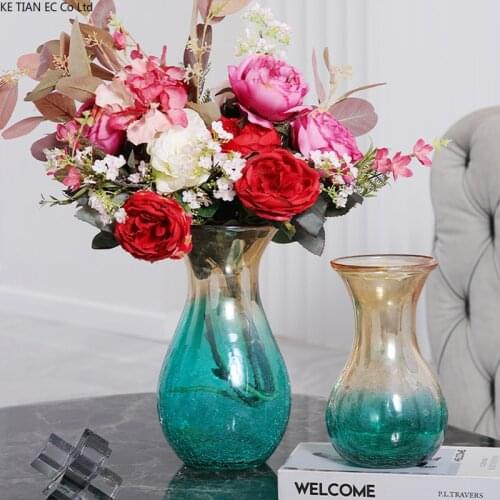 European Style Glass Blue Vase Hydroponic Flower Arrangement Household Flower Living Room Countertop Flower Vase Home Decoration