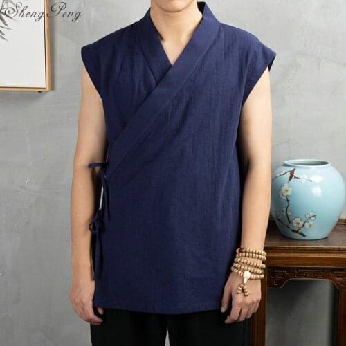 Traditional chinese clothing for men male Chinese mandarin collar shirt blouse wushu kung fu outfit China shirt tops Q689